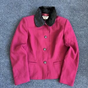 Kasper A.S.L. Blazer Jacket Womens 4 Pink Faux Fur Collar Lined Career Office